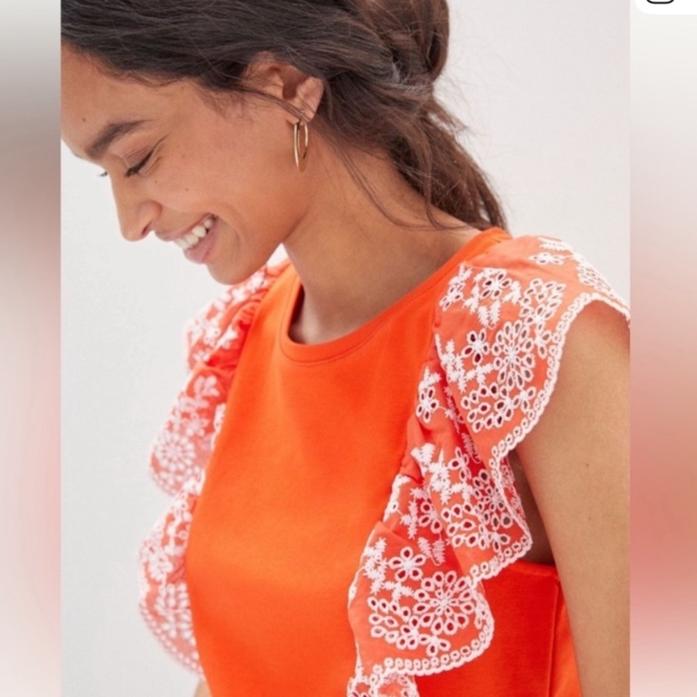 Maeve Orange Eyelet Ruffle Sleeve Shell - Picture 5 of 13